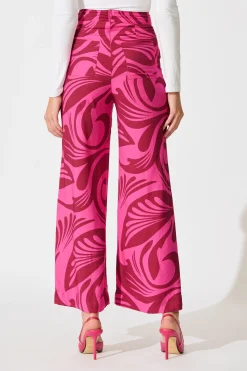 Clearance Sherene Pant in Pink with Wine Print Bottoms