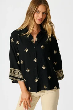 Discount Sherrie Shirt in Black Embroidery Tops|Casual