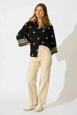 Discount Sherrie Shirt in Black Embroidery Tops|Casual