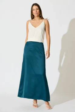 Best Shine Supreme Maxi Skirt in Teal Satin Bottoms|Skirts & Shorts