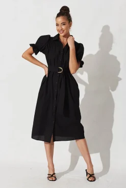 Discount Sicilly Midi Shirt Dress In Black Cotton Dresses|Casual