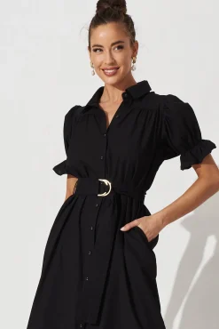 Discount Sicilly Midi Shirt Dress In Black Cotton Dresses|Casual