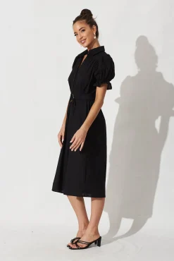 Discount Sicilly Midi Shirt Dress In Black Cotton Dresses|Casual