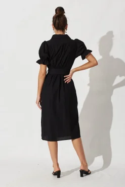 Discount Sicilly Midi Shirt Dress In Black Cotton Dresses|Casual