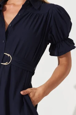 Clearance Sicilly Midi Shirt Dress In Navy Cotton Dresses|Casual