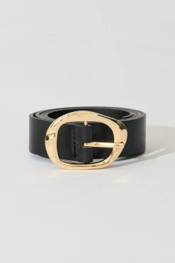 Sale Sienna Belt in Black with Gold Textured Buckle Belts