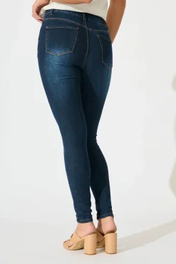 Hot Siren High Rise Skinny Jean in Mid Blue Denim Bottoms|Denim