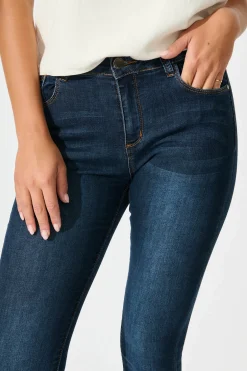 Hot Siren High Rise Skinny Jean in Mid Blue Denim Bottoms|Denim