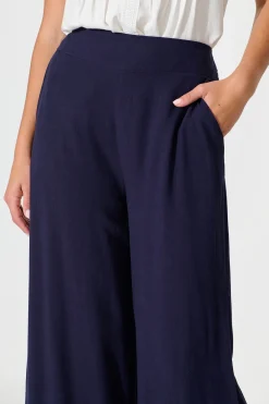 Discount Sirsha Pant in Navy Linen Blend Bottoms
