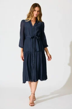 Fashion Sloane Midi Dress in Navy Dresses|Casual