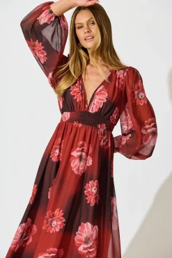 New So Devine Midi Dress in Wine and Black Floral Dresses|Party