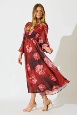 New So Devine Midi Dress in Wine and Black Floral Dresses|Party