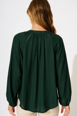 Fashion Soft Spoken Top in Emerald Linen Blend Tops|Casual