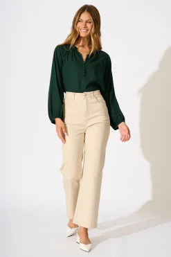 Fashion Soft Spoken Top in Emerald Linen Blend Tops|Casual