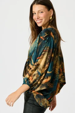 Online Solita Top in Teal Multi Watercolour Satin Tops|Party & Occasion