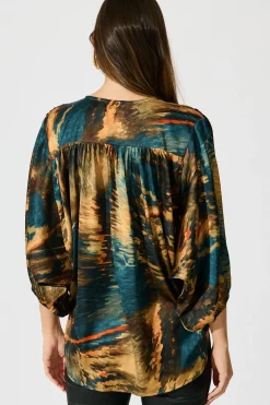 Online Solita Top in Teal Multi Watercolour Satin Tops|Party & Occasion