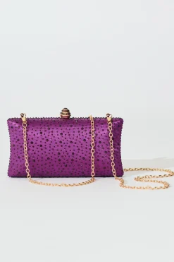 Fashion Sonia Clutch Bag in Purple Diamante Bags