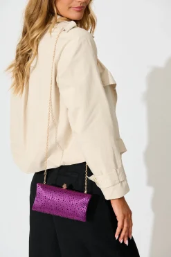 Fashion Sonia Clutch Bag in Purple Diamante Bags