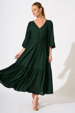 Hot Sorcha Maxi Dress in Emerald Linen Blend Dresses|Casual