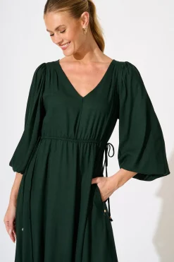 Hot Sorcha Maxi Dress in Emerald Linen Blend Dresses|Casual