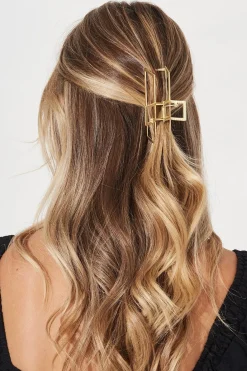 Online Squarie Hair Claw In Gold Hair Accessories|Engagement Party