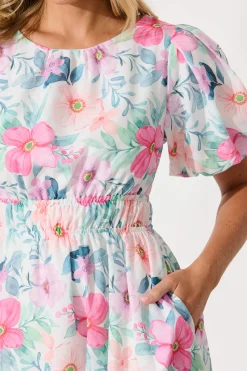 Clearance Stargazer Midi Dress in Multi Pink Floral Cotton Blend Dresses|Casual