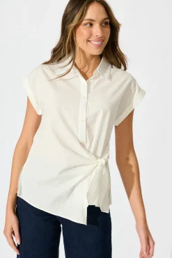 Online Structured Grace Top in White Cotton Tops|Workwear