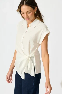 Online Structured Grace Top in White Cotton Tops|Workwear