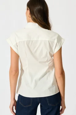 Online Structured Grace Top in White Cotton Tops|Workwear