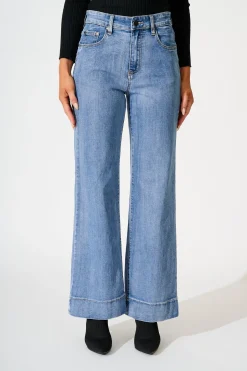 Best Studio Mid Rise Straight Leg Jean in Blue Denim Bottoms|Denim