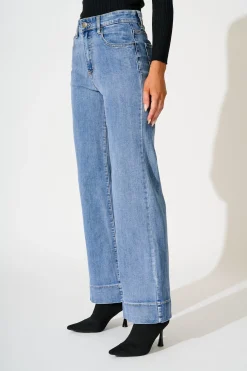 Best Studio Mid Rise Straight Leg Jean in Blue Denim Bottoms|Denim