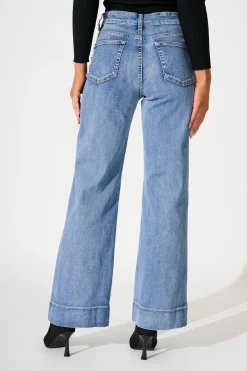 Best Studio Mid Rise Straight Leg Jean in Blue Denim Bottoms|Denim