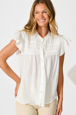 Outlet Sweetheart Shirt in White Cotton Blend Tops|Casual