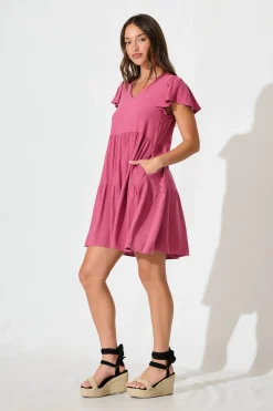 Outlet Tahiti Smock Dress In Deep Rose Linen Blend Dresses|Casual