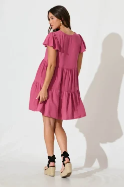Outlet Tahiti Smock Dress In Deep Rose Linen Blend Dresses|Casual