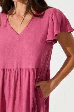 Outlet Tahiti Smock Dress In Deep Rose Linen Blend Dresses|Casual
