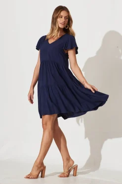 Discount Tahiti Smock Dress In Navy Linen Blend Dresses|Casual
