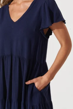 Discount Tahiti Smock Dress In Navy Linen Blend Dresses|Casual