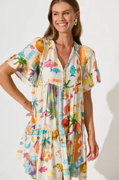 Fashion Tahnee Smock Dress In Cream With Multi Summer Print Dresses|Casual