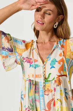 Fashion Tahnee Smock Dress In Cream With Multi Summer Print Dresses|Casual