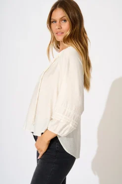 Outlet Taleena Top in White Linen Blend Tops|Casual