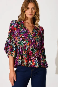Outlet Talena Top In Black Multi Floral Tops|Casual