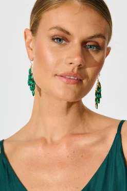 Outlet Tanya Drop Earrings in Gold with Emerald Stones Jewellery