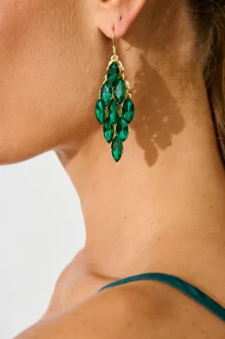 Outlet Tanya Drop Earrings in Gold with Emerald Stones Jewellery