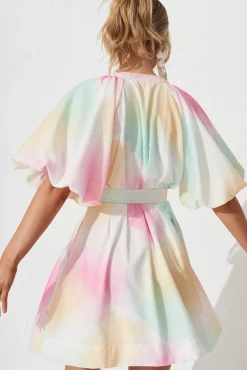 Sale Teagan Dress In White With Multi Watercolour Linen Blend Dresses|Casual