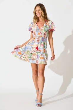 Clearance Tenaya Dress in White with Multi Print Dresses|Casual