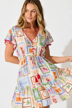Clearance Tenaya Dress in White with Multi Print Dresses|Casual