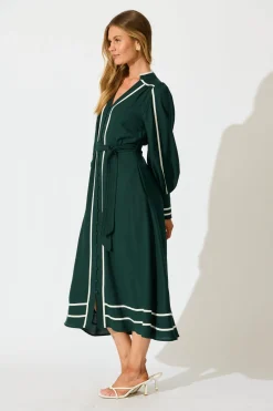 Fashion Terri Midi Dress in Emerald with White Contrast Trim Dresses|Party