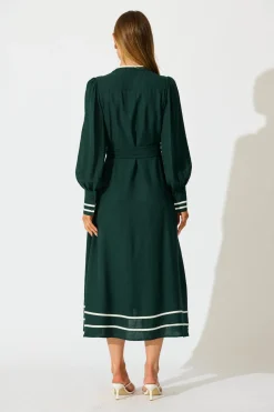 Fashion Terri Midi Dress in Emerald with White Contrast Trim Dresses|Party