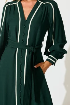 Fashion Terri Midi Dress in Emerald with White Contrast Trim Dresses|Party